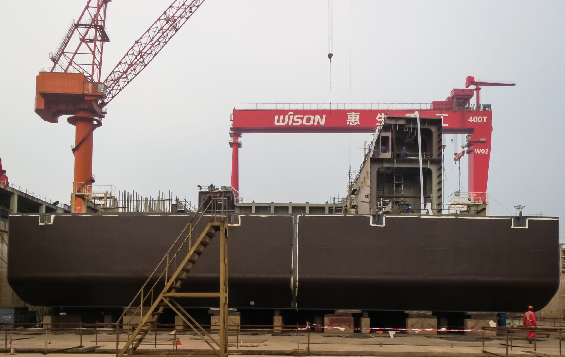 The Caribbean FLNG being assembled at the Wison shipyard.